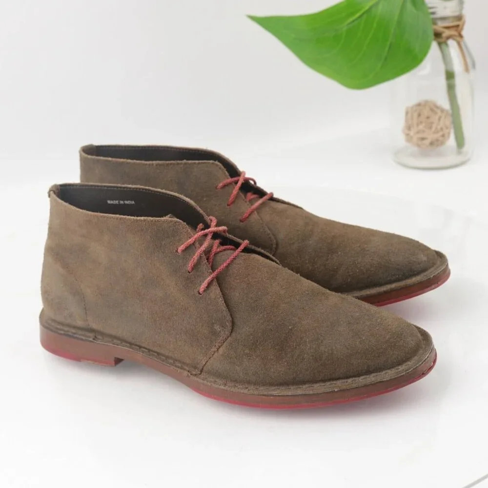 Cole Haan Mens Paul Chukka Boot Size 9 Brown Distressed Leather Plain Toe LaceUp